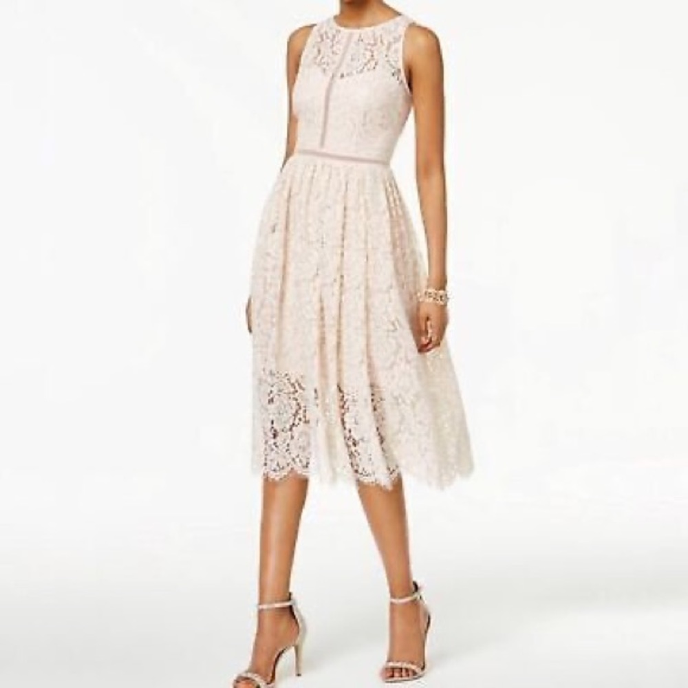 Adrianna Papell Pink Metallic Lace Midi Dress